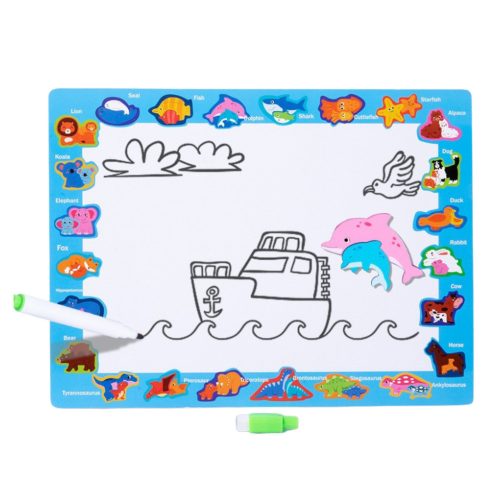 Rejtvénytábla 2 az 1-ben fából készült oktatási jelző dinoszauruszok 12 db