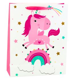Ajándéktáska gyerekeknek Unicorn Rainbow Pink 32x26x10cm