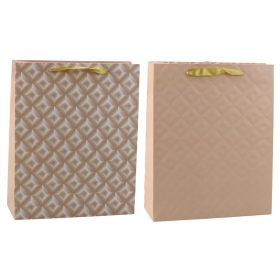 Világos bézs dombornyomott ajándéktáska 32 x 26 x 10 cm