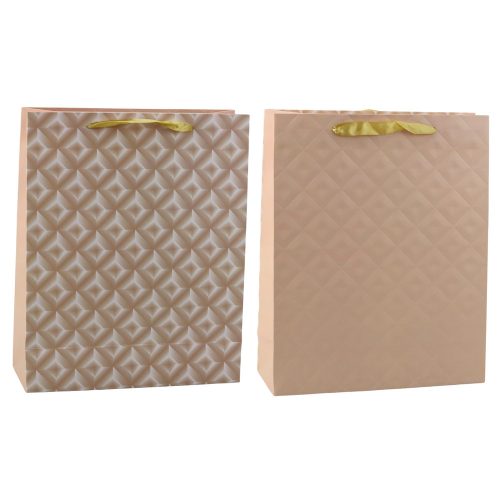 Világos bézs dombornyomott ajándéktáska 32 x 26 x 10 cm