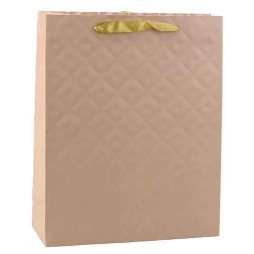 Világos bézs dombornyomott ajándéktáska 32 x 26 x 10 cm