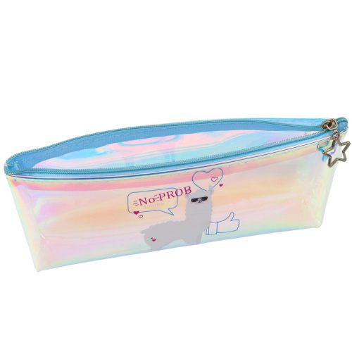 Holografikus gyermek iskolai tolltartó láma kékkel 21x6cm