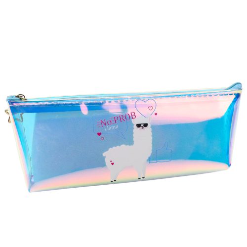 Holografikus gyermek iskolai tolltartó láma kékkel 21x6cm