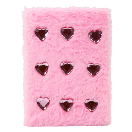 Plüss Notebook vonalas jegyzetfüzet, kristályszívek, rózsaszín, A5, 80 lapos