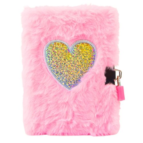 Plüss naplófüzet lakattal és 2 kulcsos szív rózsaszín A6 80 lapos