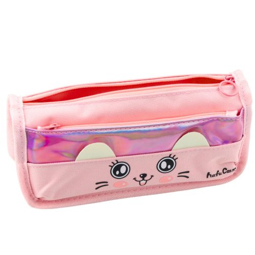 Rózsaszín iskolai tolltartó két zsebbel, 21,5 cm