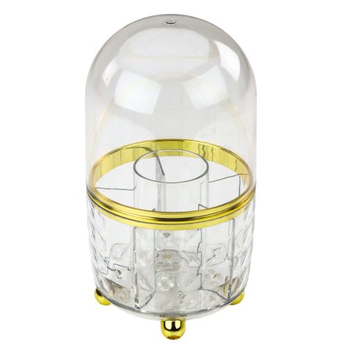 360°-ban forgatható rendszerező ecsetek és kozmetikumok számára, fedővel, átlátszó