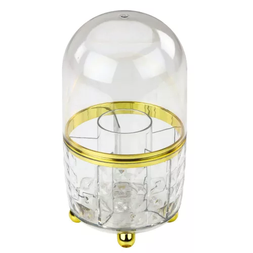 360°-ban forgatható rendszerező ecsetek és kozmetikumok számára, fedővel, átlátszó