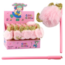   Gél toll rózsaszín pompon kupakkal és kék tintával 17 cm 0,5 mm