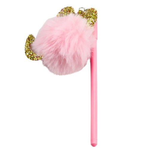 Gél toll rózsaszín pompon kupakkal és kék tintával 17 cm 0,5 mm