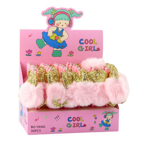 Gél toll rózsaszín pompon kupakkal és kék tintával 17 cm 0,5 mm