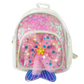 Gyermek hátizsák flitter tüll masni fehér 20cm 3,8L