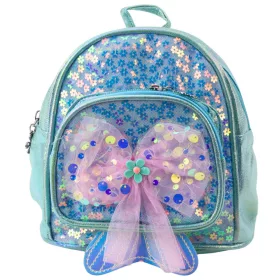 Gyermek hátizsák flitter tüll masni kék 20cm 3,8L