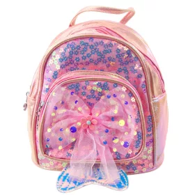 Gyermek hátizsák flitter tüll masni rózsaszín 20cm 3,8L