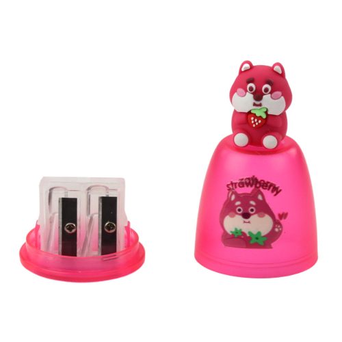 Hegyező vastag és vékony ceruzákhoz, rózsaszín tárolóval