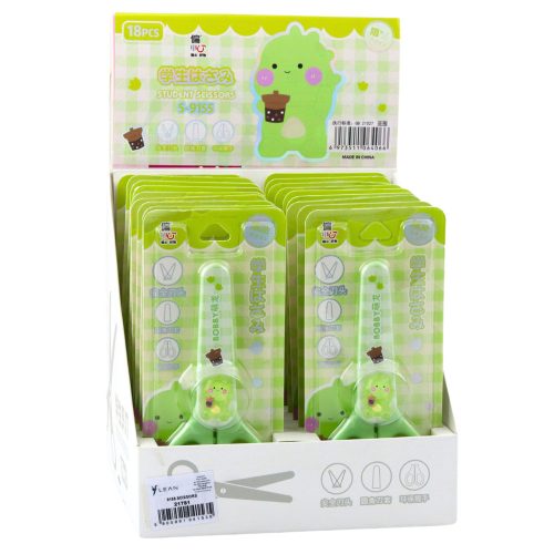 Gyermek iskolai olló tokkal, kétkezes zöld 14cm