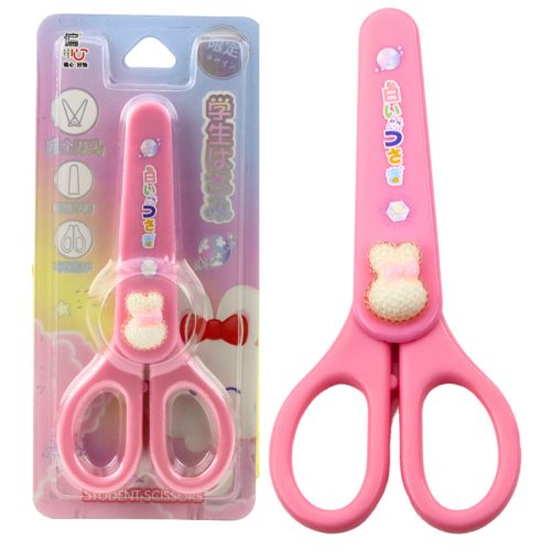 Iskolai olló fedővel Dekoratív fehér nyuszi 14cm