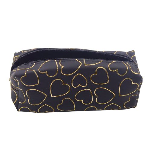 Egyrekeszes iskolai irodai tolltartó Golden Hearts fekete 20x8 cm