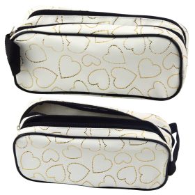   Iskolai irodai tolltartó, kétrekeszes, aranyszívek, fehér, 23,5x10 cm