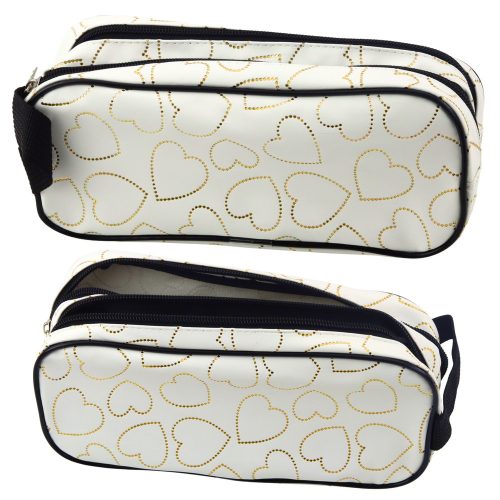 Iskolai irodai tolltartó, kétrekeszes, aranyszívek, fehér, 23,5x10 cm