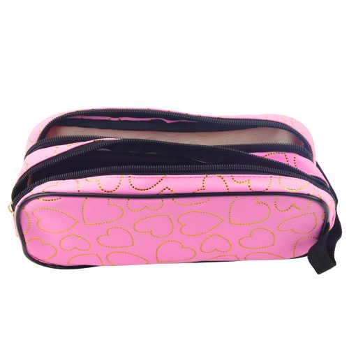 Iskolai irodai tolltartó két rekesszel, arany szívek, rózsaszín, 23,5x10 cm