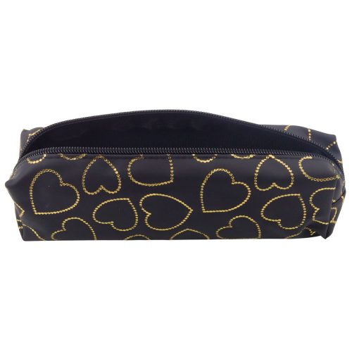 Egyrekeszes iskolai irodai tolltartó Golden Hearts fekete 20x6,5 cm