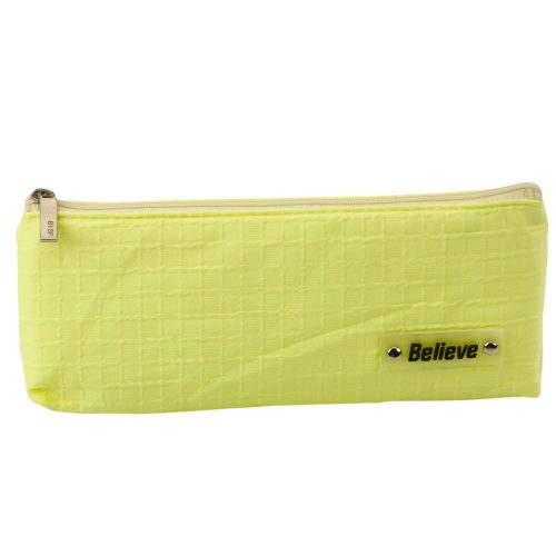 Egyrekeszes iskolai irodai tolltartó, dombornyomott kockás mintával, sárga, 21x9,5 cm