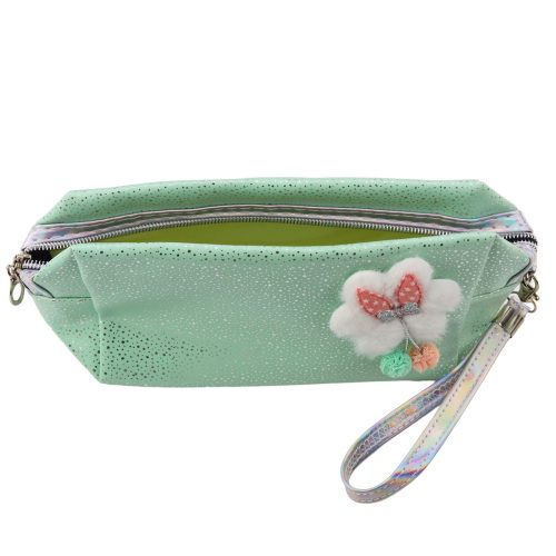 Tolltartó kozmetikai táska masni csillogó részecskék türkiz menta