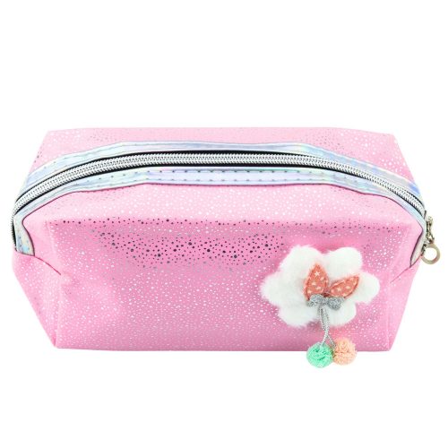 Tolltartó kozmetikai táska Bow csillogó részecskék rózsaszín