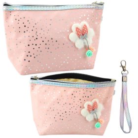   Tolltartó kozmetikai táska masni fényes pöttyök púder rózsaszín 23x16cm