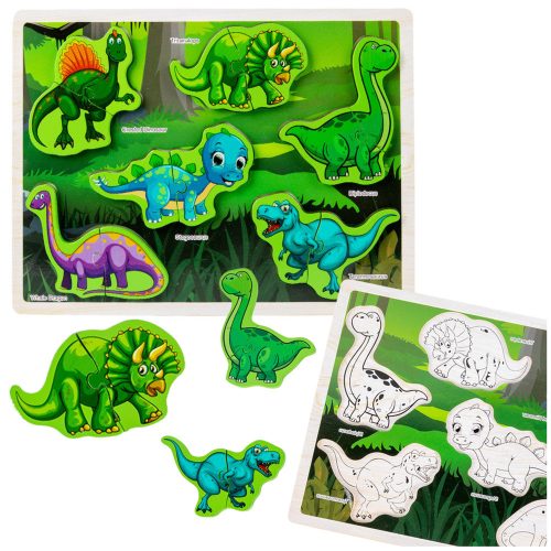 Fa kirakós dinoszauruszok Puzzle alakú tábla 12El