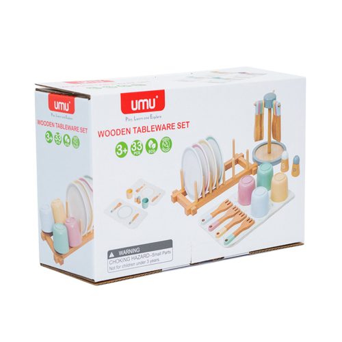 Fából készült gyermek étkészlet étkészlet 33El