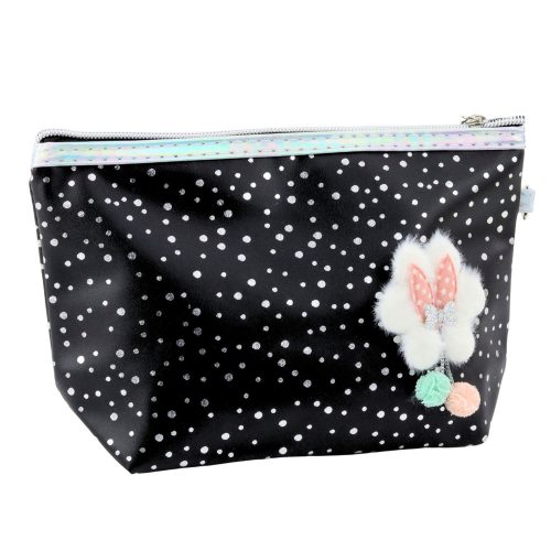 Tolltartó kozmetikai táska masni fényes pöttyök fekete 23x16cm