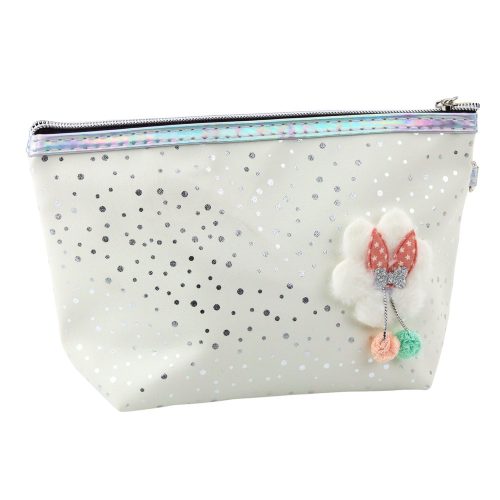 Tolltartó kozmetikai táska masni fényes pöttyök fehér 23x16cm