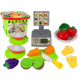   Kosár gyümölcsökkel és zöldségekkel szeleteléshez és piaci súlyozáshoz