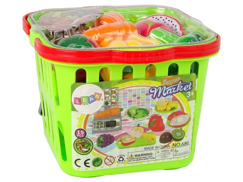 Kosár gyümölcsökkel és zöldségekkel szeleteléshez és piaci súlyozáshoz