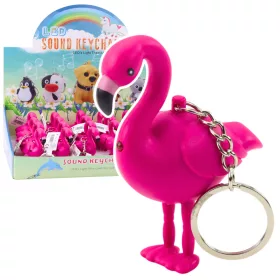 Flamingo hátizsákos kulcstartó LED rózsaszín hangzású