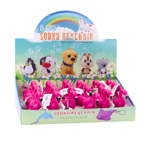 Flamingo hátizsákos kulcstartó LED rózsaszín hangzású