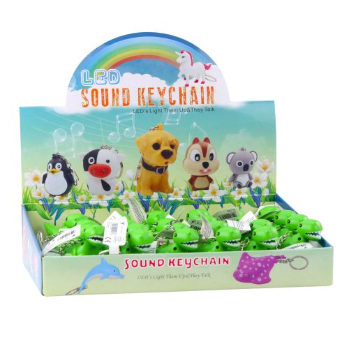 Dinoszaurusz hátizsák kulcstartó LED zseblámpa zölden hangzik