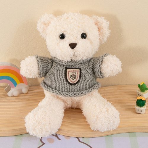 Plüss Mascot Cuddly Toy Teddy Bear fehér szürke pulóver 26cm