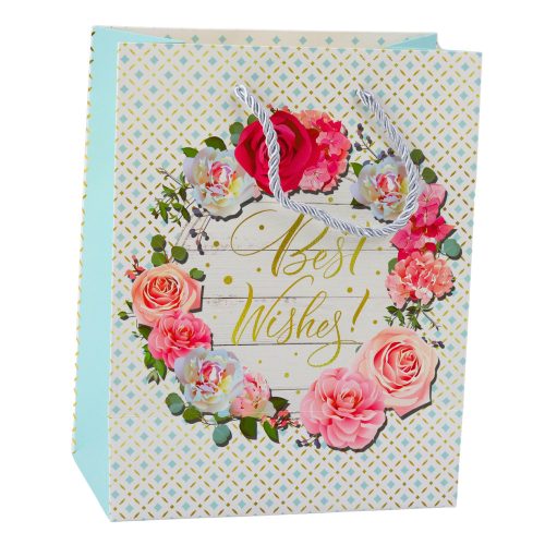 Ajándéktáska Minták Virágok Jókívánságok 23 x 18 x 10,5 cm