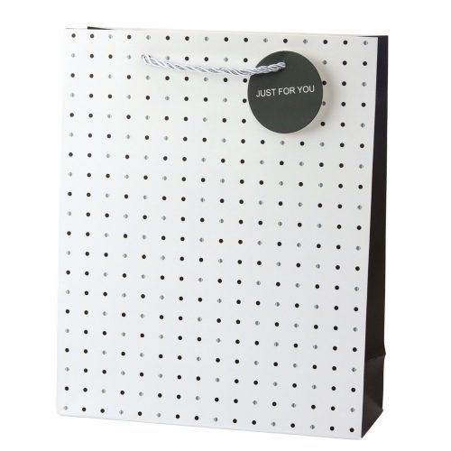 Klasszikus pöttyös ajándéktáska Just For You medállal 32 x 26 x 10 cm