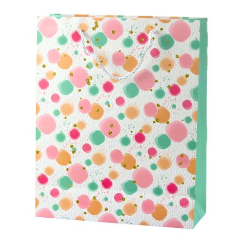 Ajándéktáska akvarell pasztell pöttyökkel, 32 × 26 × 10 cm