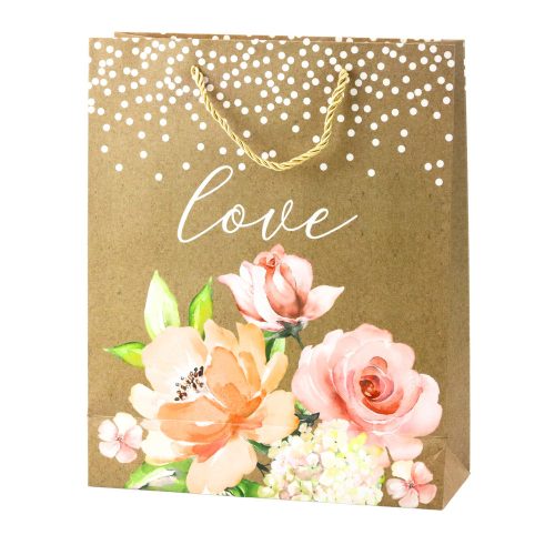 Ajándéktáska Love Inscription Flowers Glitter 32 x 26 x 10 cm
