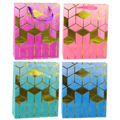 Papír ajándéktáska Geometrikus minták arany 32 x 26 x 12 cm