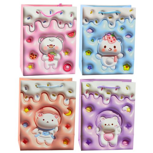 Teddy Bear papír ajándéktáska pasztell színek 23 x 18 x 10,5 cm