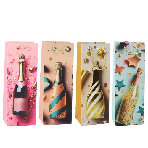 Papír ajándéktáska pezsgősüveghez pasztell 35 x 12 x 9 cm