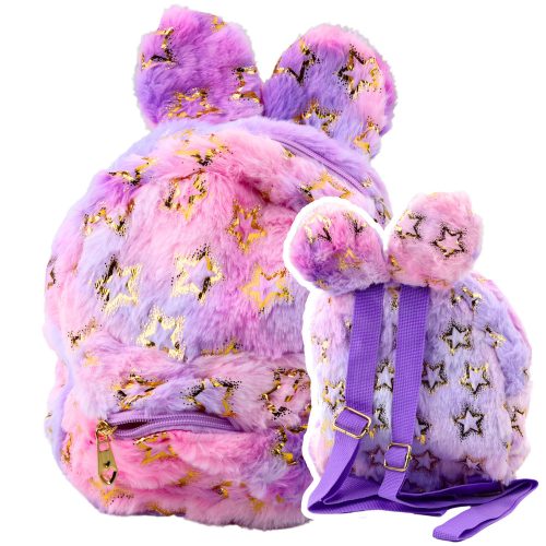 Plüss hátizsák fülek arany csillagok gyerekek lila rózsaszín