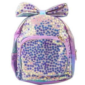 Gyerek hátizsák flitterekkel virágos masni lila 22cm 2,8L