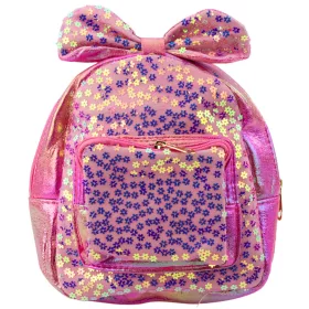   Gyermek hátizsák flitterekkel, virágokkal, masnival, rózsaszín, 22 cm, 2,8 liter